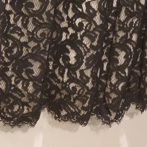 Elegant Tadashi Shoji Formal Illusion Lace Two-Tone Cream Black Gown W/ … - Picture 8 of 13